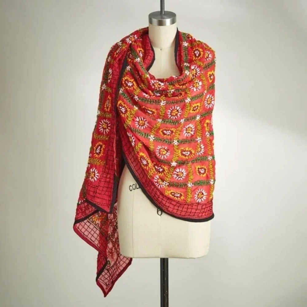 NWT Sundance Large Embroidered scarf Tolani boho chic rust wrap, oversize